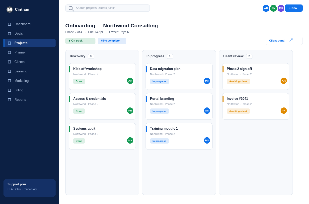 Cintram delivery board and client portal